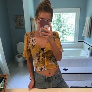 Socialite Yellow Floral Print Tie Top